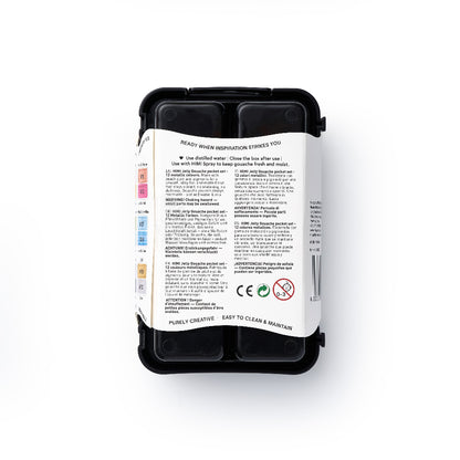 HIMI : Gouache : 12ml Twin Cups : Set of 12 : Shiny Metallic : Plastic Case : Black