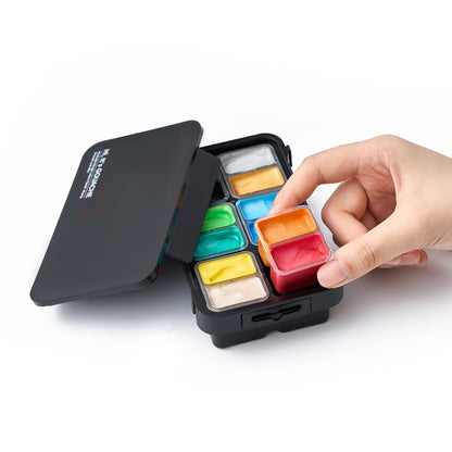 HIMI : Gouache : 12ml Twin Cups : Set of 12 : Shiny Metallic : Plastic Case : Black