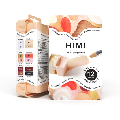 HIMI : Gouache : 12ml Twin Cups : Set of 12 : Lovely Portrait : Plastic Case : Peach