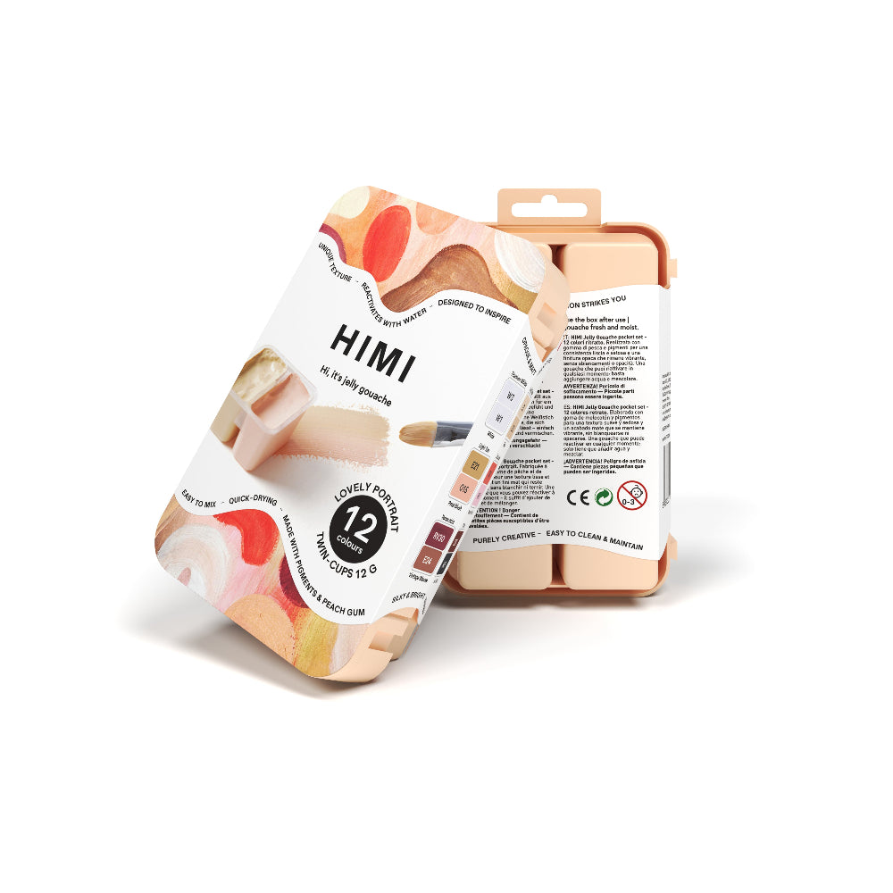 HIMI : Gouache : 12ml Twin Cups : Set of 12 : Lovely Portrait : Plastic Case : Peach