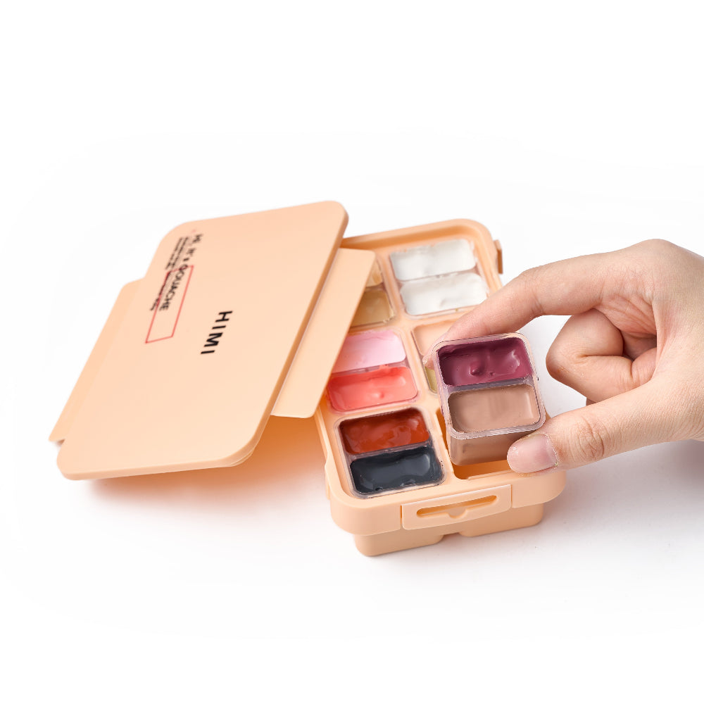 HIMI : Gouache : 12ml Twin Cups : Set of 12 : Lovely Portrait : Plastic Case : Peach