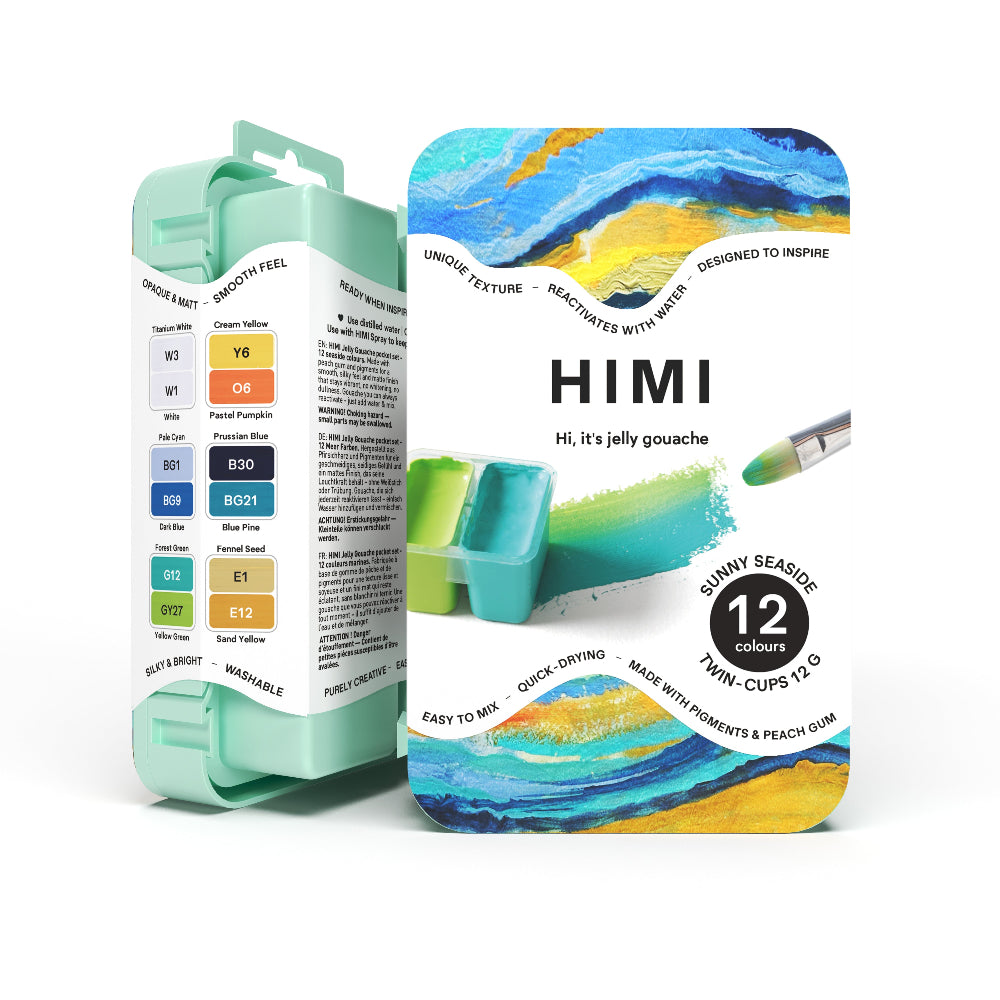 HIMI : Gouache : 12ml Twin Cups : Set of 12 : Sunny Seaside : Plastic Case : Green