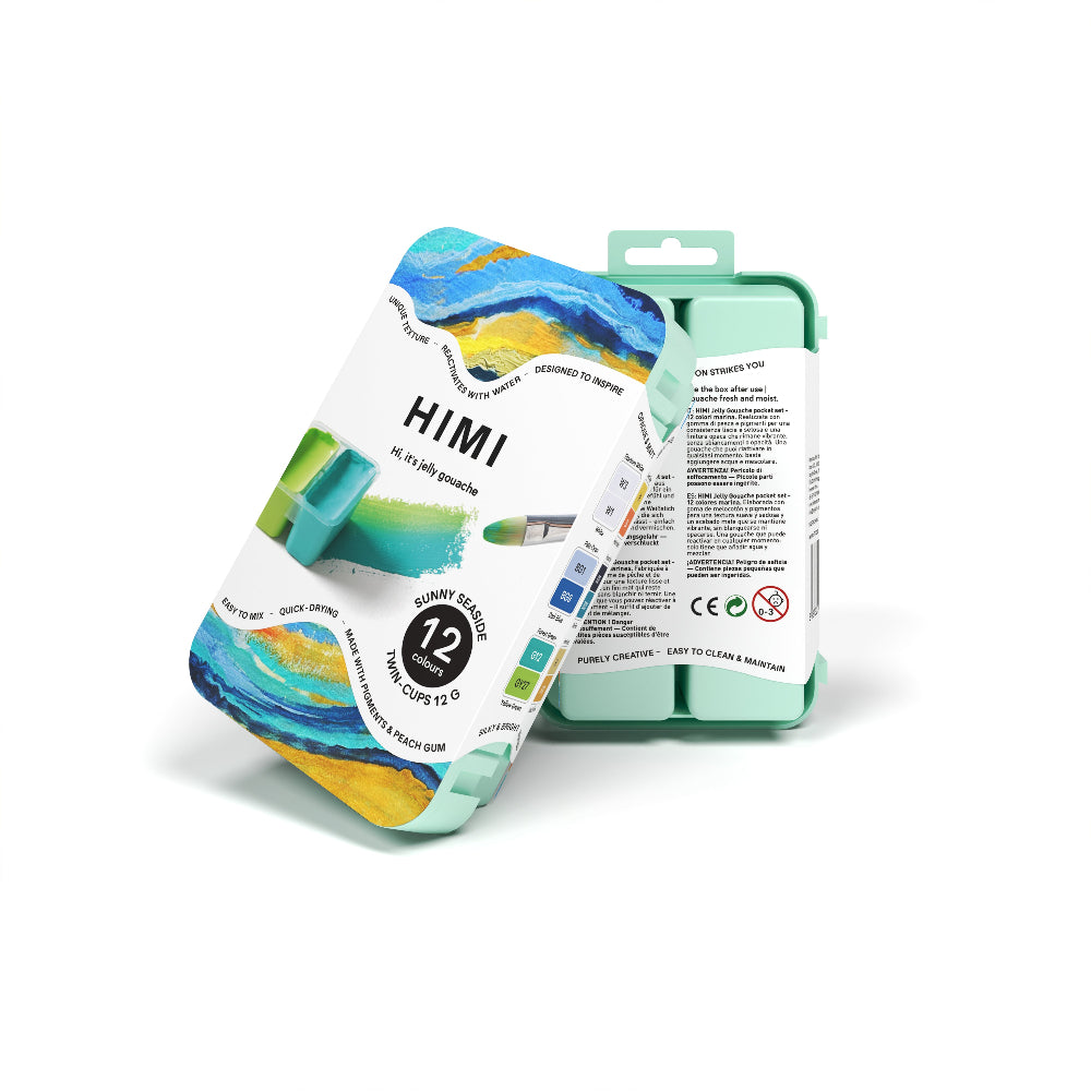 HIMI : Gouache : 12ml Twin Cups : Set of 12 : Sunny Seaside : Plastic Case : Green