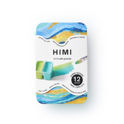 HIMI : Gouache : 12ml Twin Cups : Set of 12 : Sunny Seaside : Plastic Case : Green