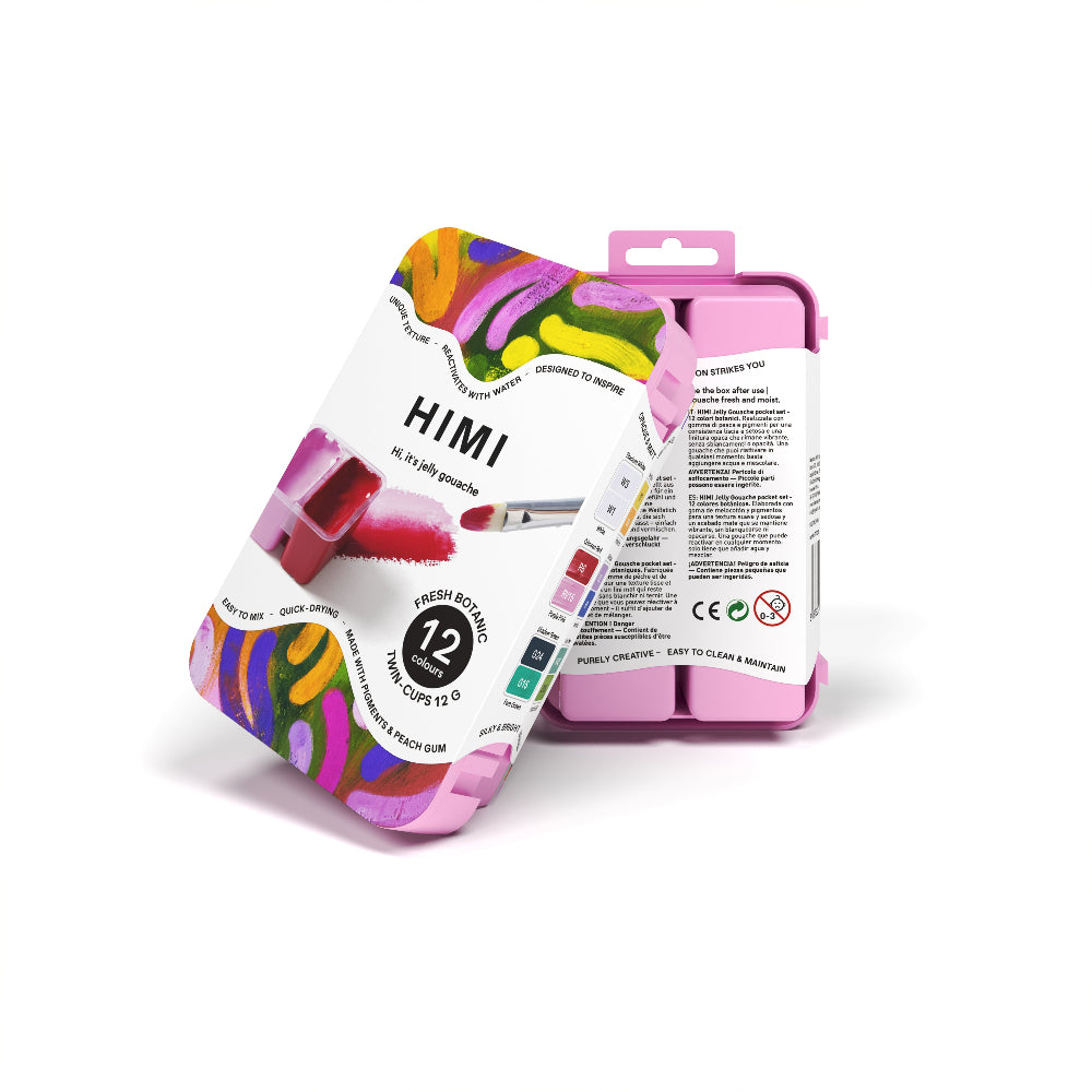 HIMI : Gouache : 12ml Twin Cups : Set of 12 : Fresh Bontanic : Plastic Case : Pink