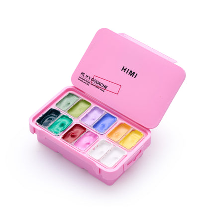 HIMI : Gouache : 12ml Twin Cups : Set of 12 : Fresh Bontanic : Plastic Case : Pink