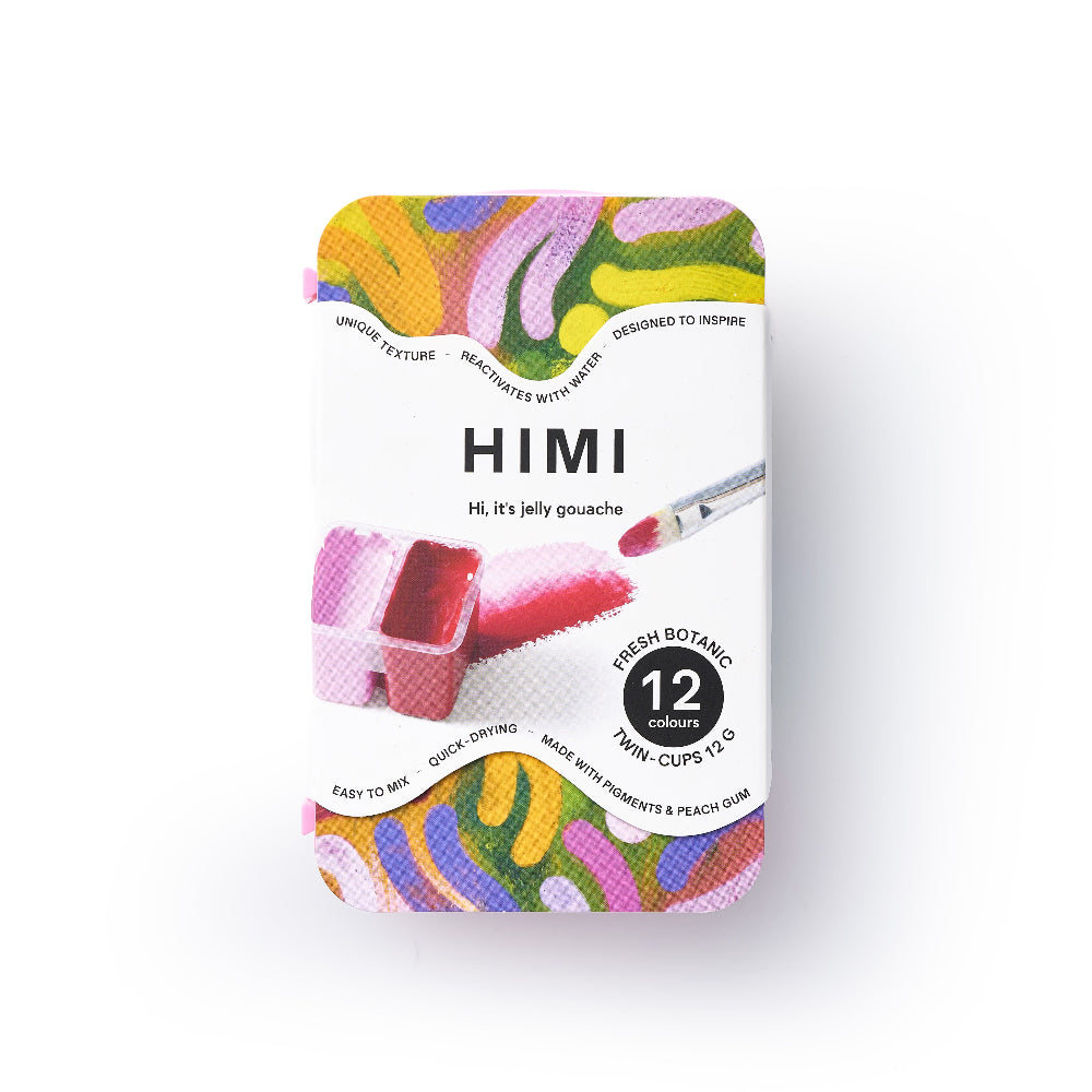 HIMI : Gouache : 12ml Twin Cups : Set of 12 : Fresh Bontanic : Plastic Case : Pink