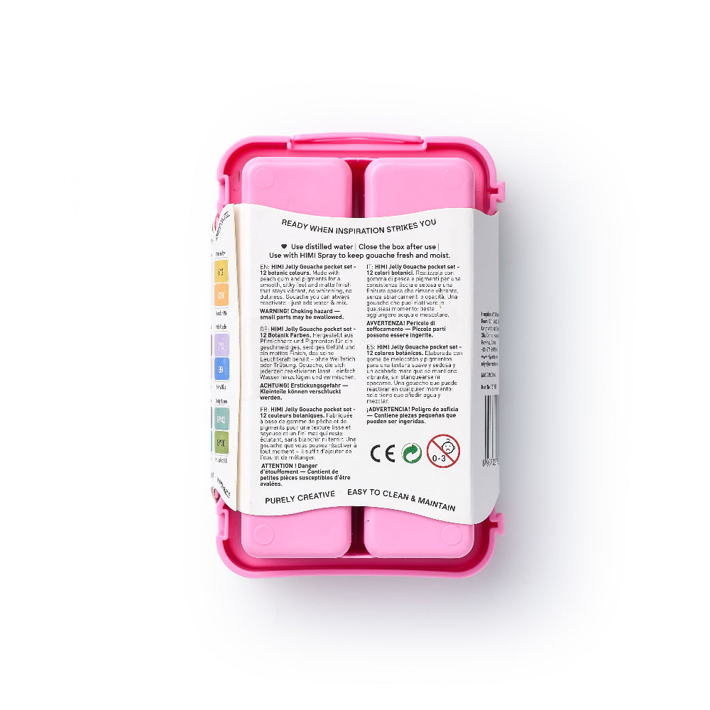 HIMI : Gouache : 12ml Twin Cups : Set of 12 : Fresh Bontanic : Plastic Case : Pink