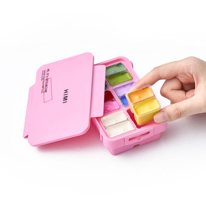 HIMI : Gouache : 12ml Twin Cups : Set of 12 : Fresh Bontanic : Plastic Case : Pink
