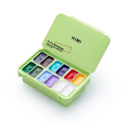 HIMI : Gouache : 12ml Twin Cups : Set of 12 : Nature Landscape : Plastic Case : Apple Green