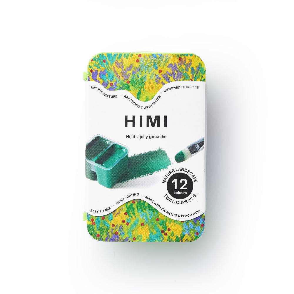 HIMI : Gouache : 12ml Twin Cups : Set of 12 : Nature Landscape : Plastic Case : Apple Green