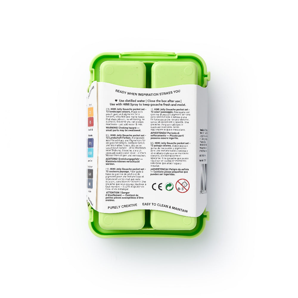 HIMI : Gouache : 12ml Twin Cups : Set of 12 : Nature Landscape : Plastic Case : Apple Green