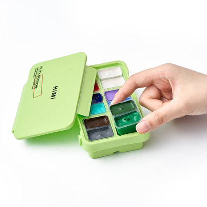 HIMI : Gouache : 12ml Twin Cups : Set of 12 : Nature Landscape : Plastic Case : Apple Green