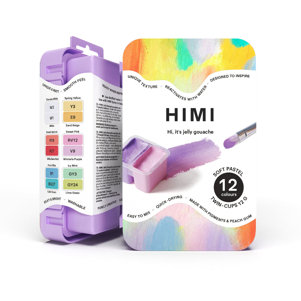 HIMI : Gouache : 12ml Twin Cups : Set of 12 : Soft Pastel : Plastic Case : Purple