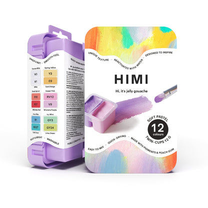 HIMI : Gouache : 12ml Twin Cups : Set of 12 : Soft Pastel : Plastic Case : Purple