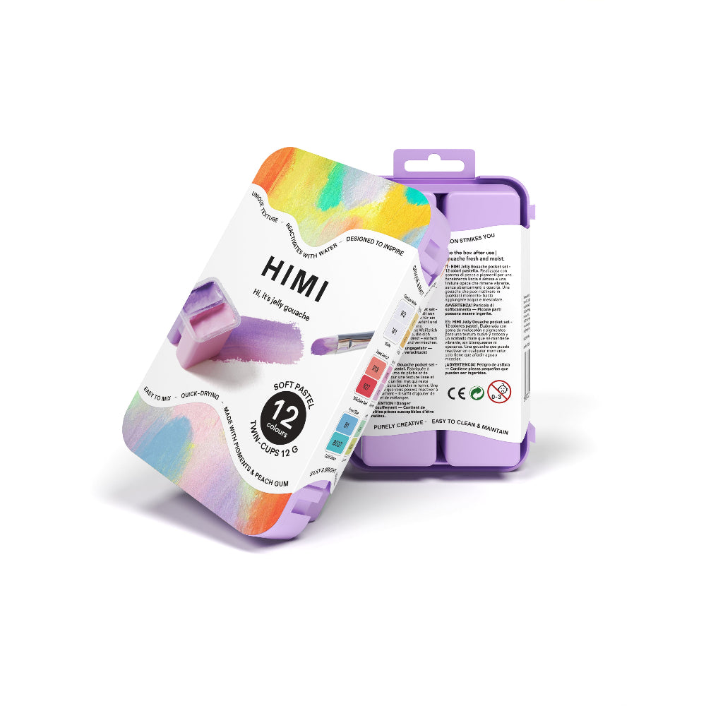 HIMI : Gouache : 12ml Twin Cups : Set of 12 : Soft Pastel : Plastic Case : Purple