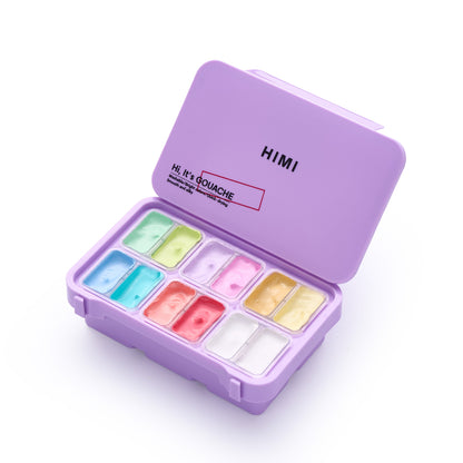 HIMI : Gouache : 12ml Twin Cups : Set of 12 : Soft Pastel : Plastic Case : Purple