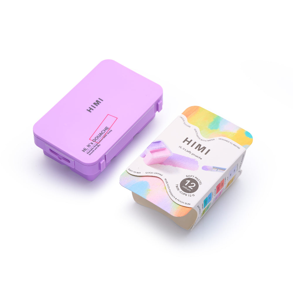 HIMI : Gouache : 12ml Twin Cups : Set of 12 : Soft Pastel : Plastic Case : Purple