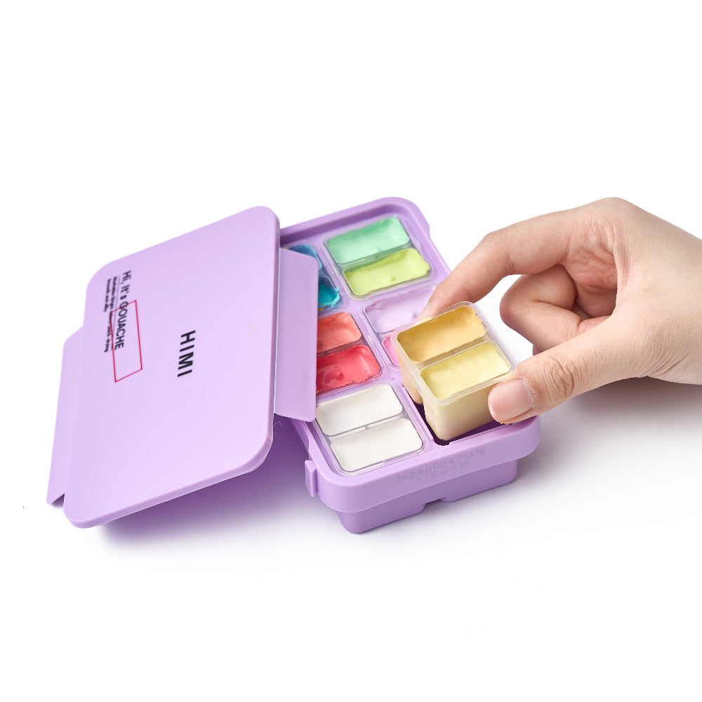HIMI : Gouache : 12ml Twin Cups : Set of 12 : Soft Pastel : Plastic Case : Purple