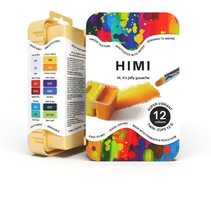 HIMI : Gouache : 12ml Twin Cups : Set of 12 : Super Vibrant : Plastic Case : Yellow