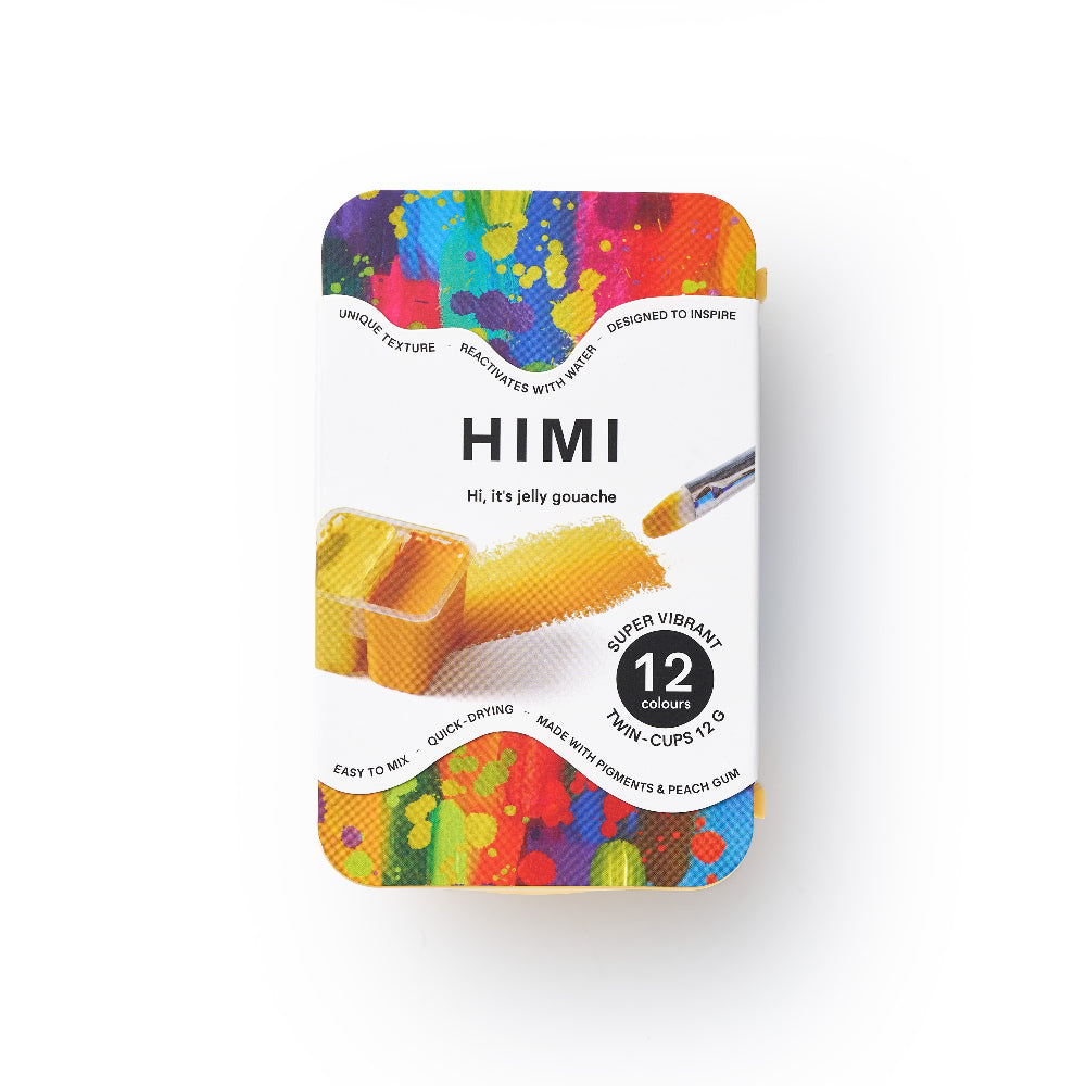 HIMI : Gouache : 12ml Twin Cups : Set of 12 : Super Vibrant : Plastic Case : Yellow