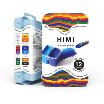 HIMI : Gouache : 12ml Twin Cups : Set of 12 : Basic : Plastic Case : Ice Blue
