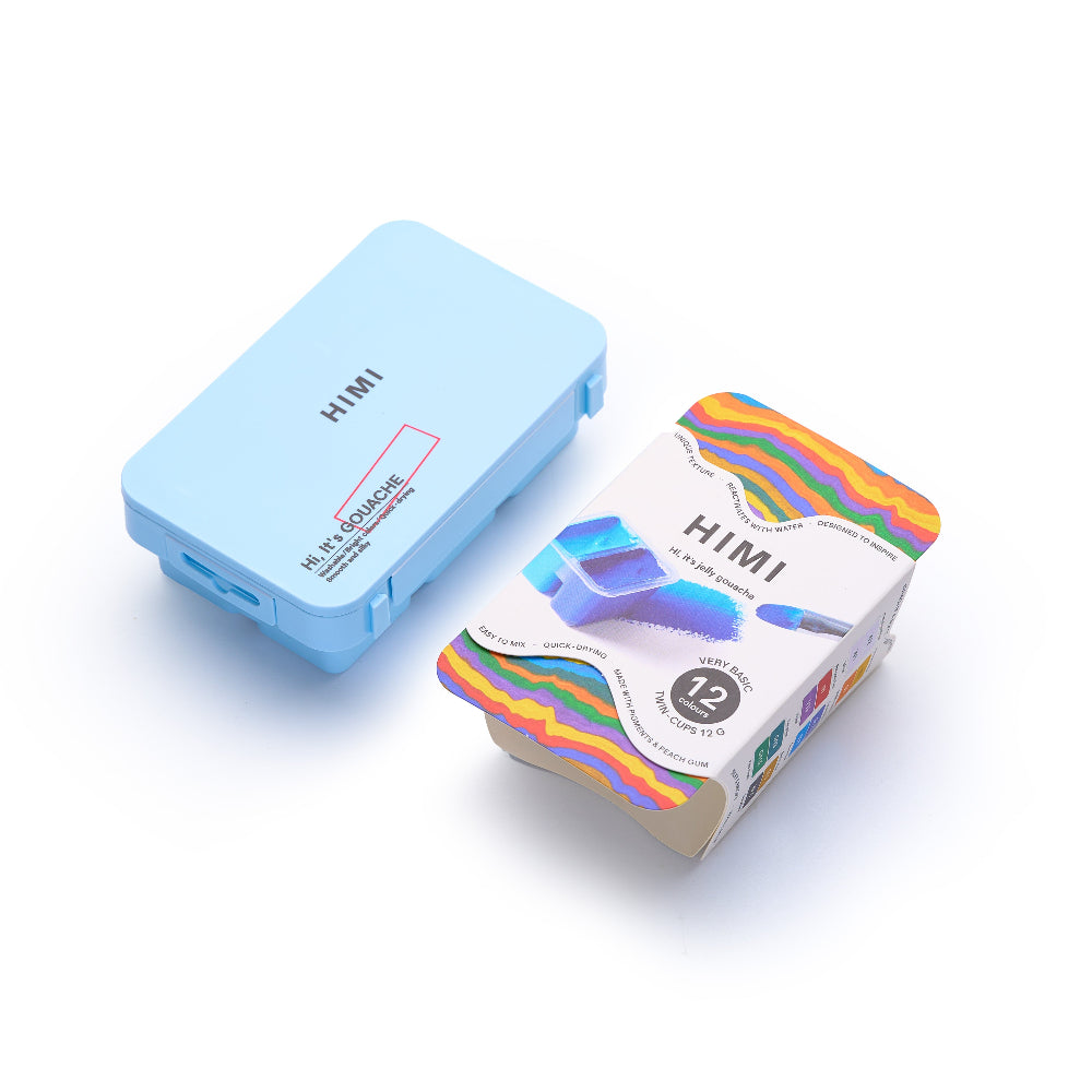 HIMI : Gouache : 12ml Twin Cups : Set of 12 : Basic : Plastic Case : Ice Blue