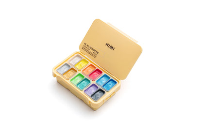 HIMI : Jelly Cup Gouache : 12ml Twin Cups : Set of 12 Colours : Metallic : Plastic Case : Yellow