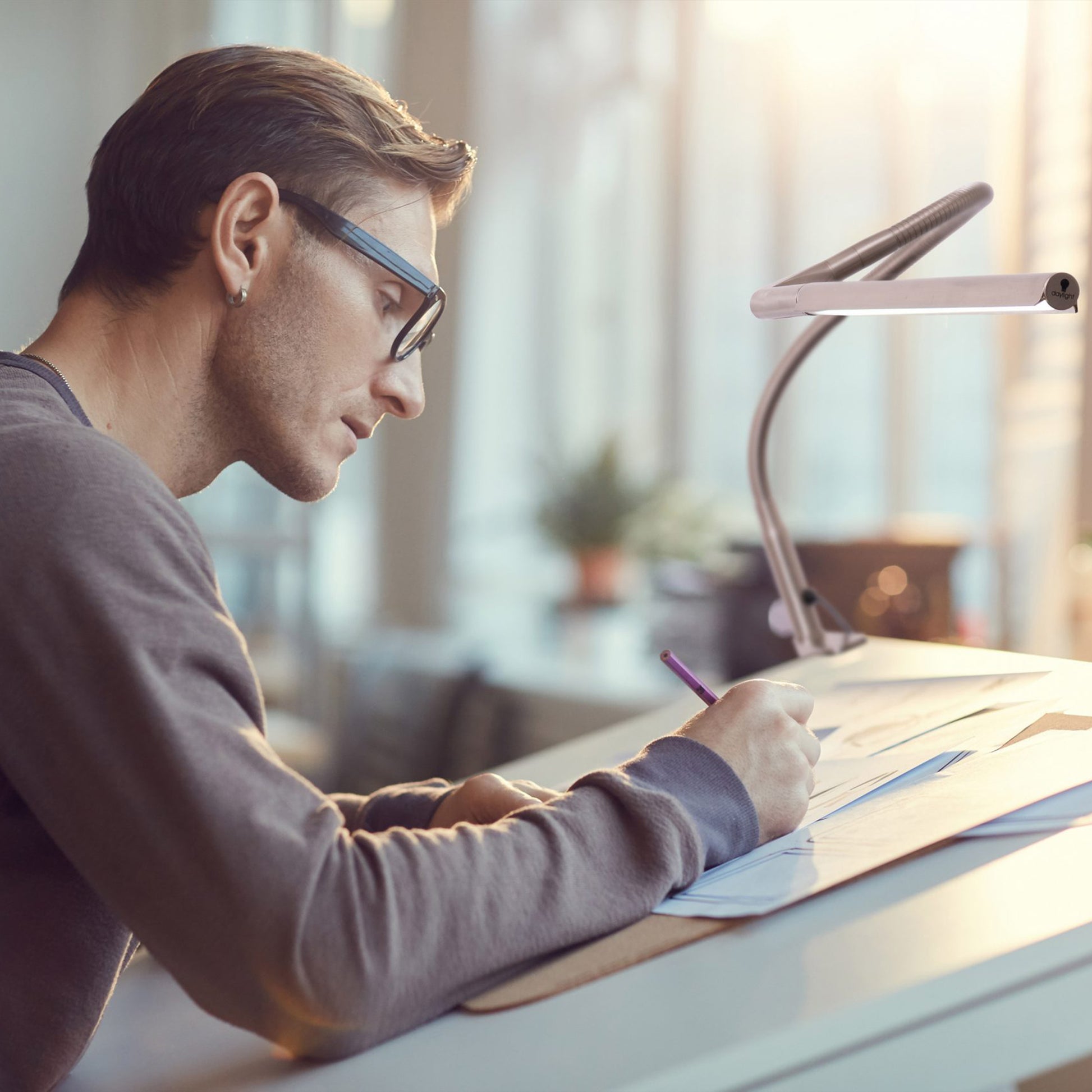 Daylight Techne Artist & Drafting Lamp - Clamped to Drafting Table