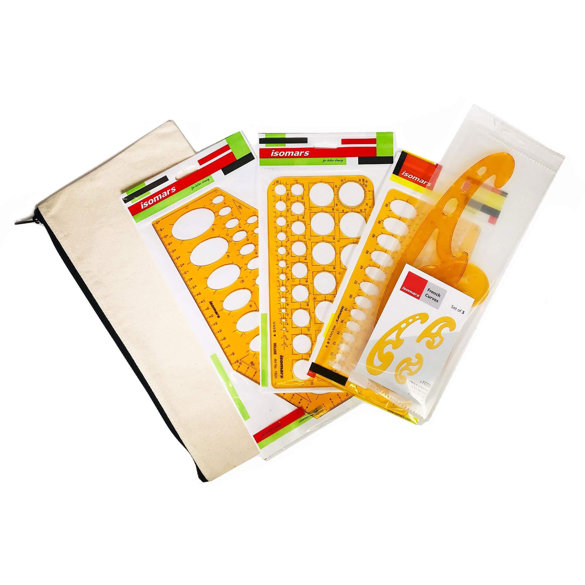 ARTdiscount Template Combo Pack Circle/Ellipse/French Curves with bundled canvas bag 