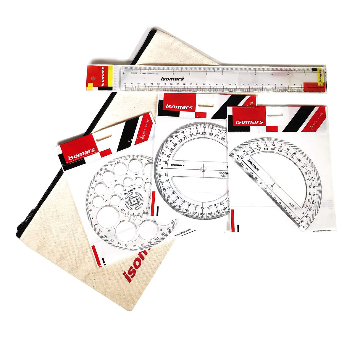 ARTdiscount Template Combo Pack - Protractor Set with bundled canvas bag