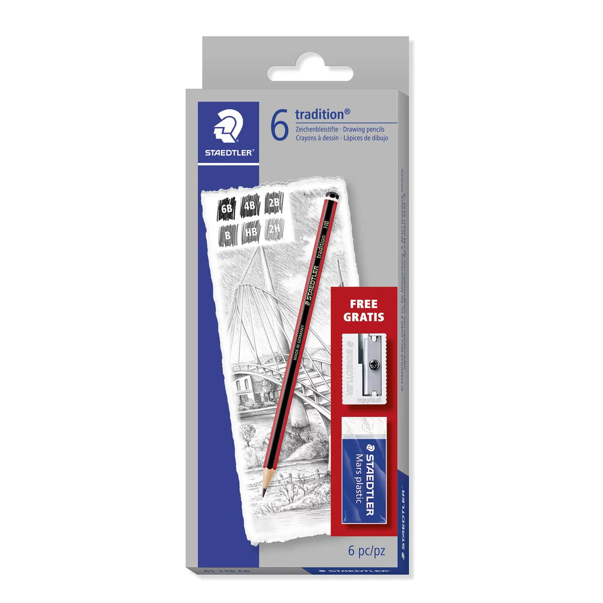 Staedtler Tradition 110 Sketching Pencils - Set of 6 + Accessories