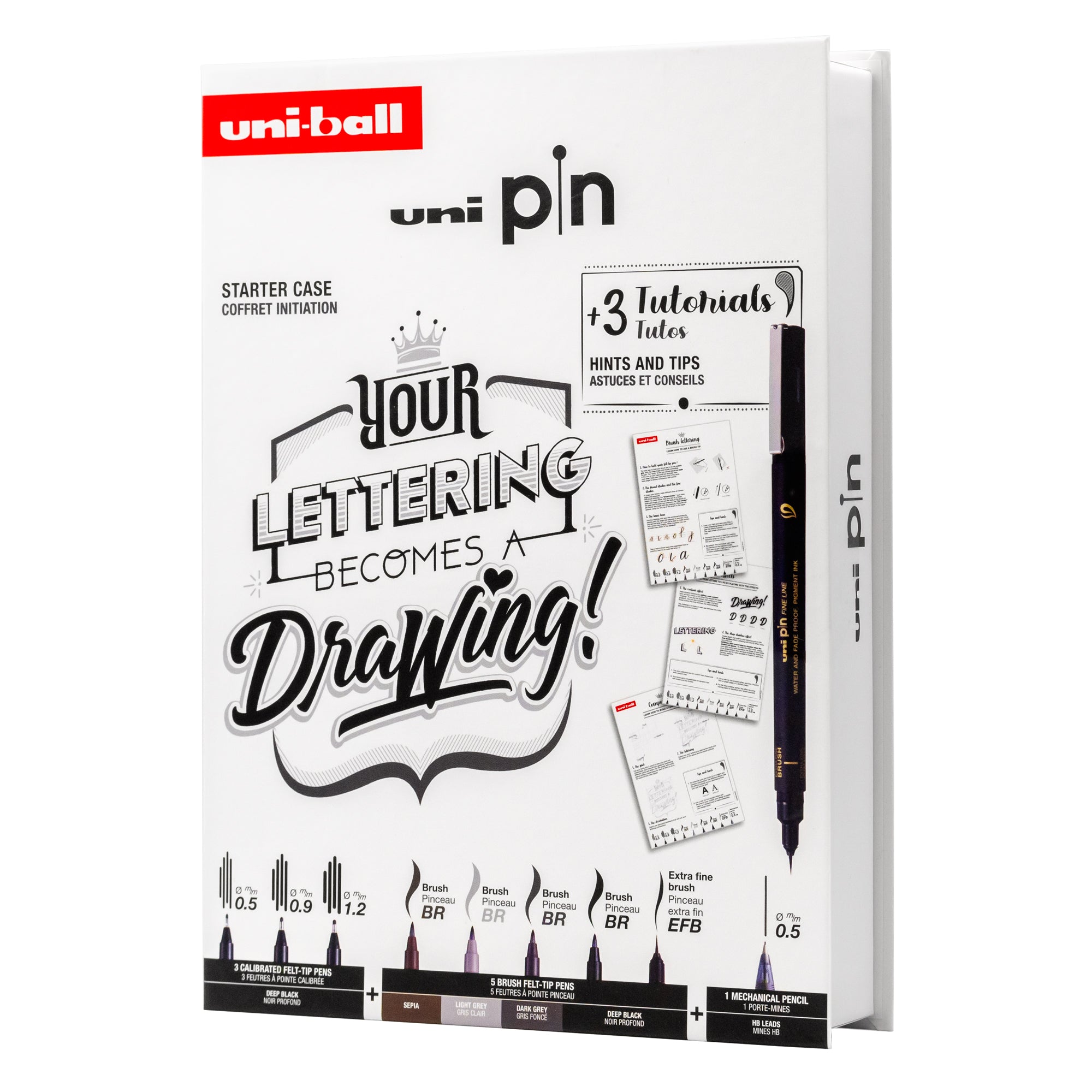 Uni Pin Fineliner Drawing Pens - Lettering Starter Case 