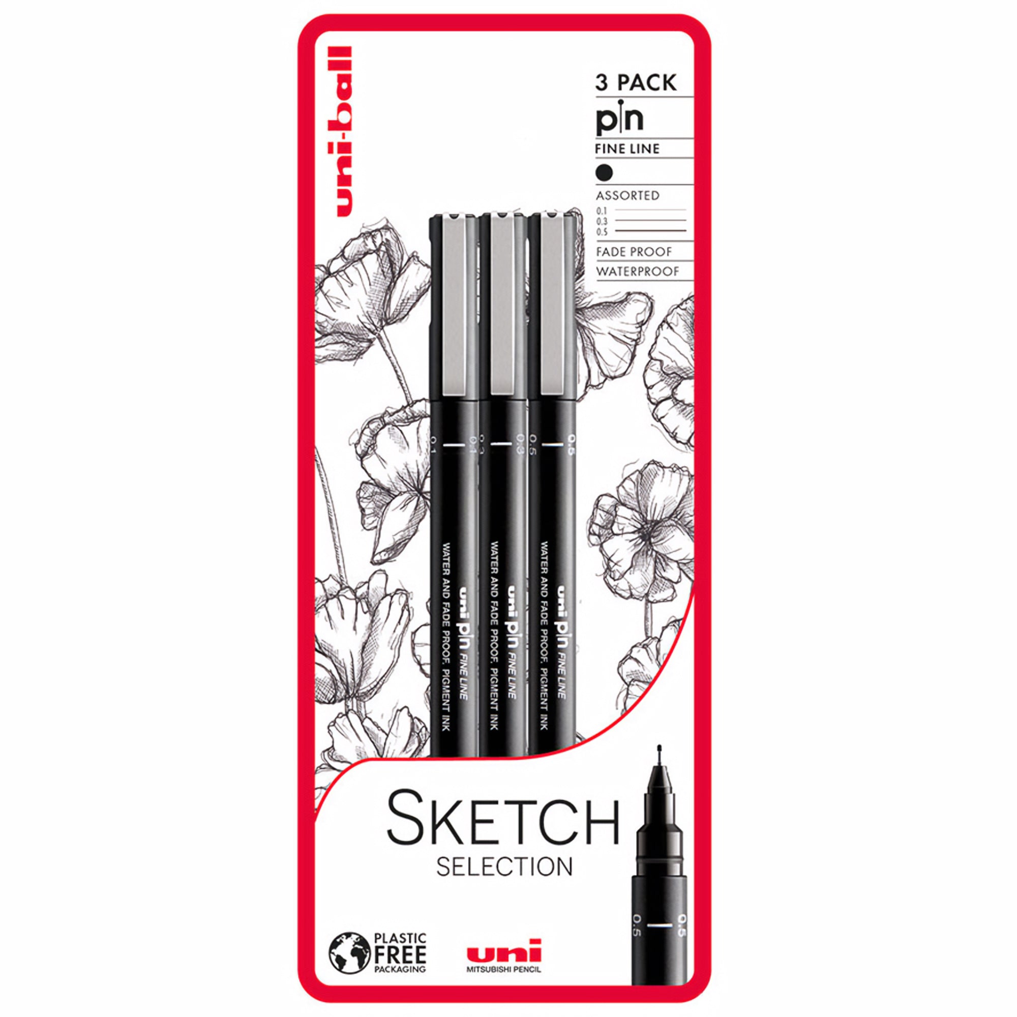 Uni-Ball Uni-Pin Fineliner Drawing Pens - Black - Set of 3