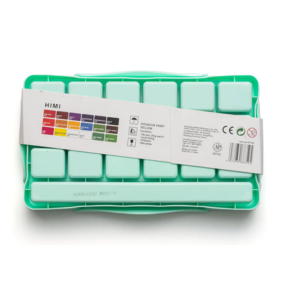 HIMI : Jelly Cup Gouache : Set of 18 : 30ml : 3 Brushes Included : Plastic Case : Green