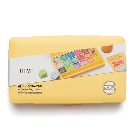 HIMI : Jelly Cup Gouache : Set of 18 : Metallic : 30g : Plastic Case : Yellow