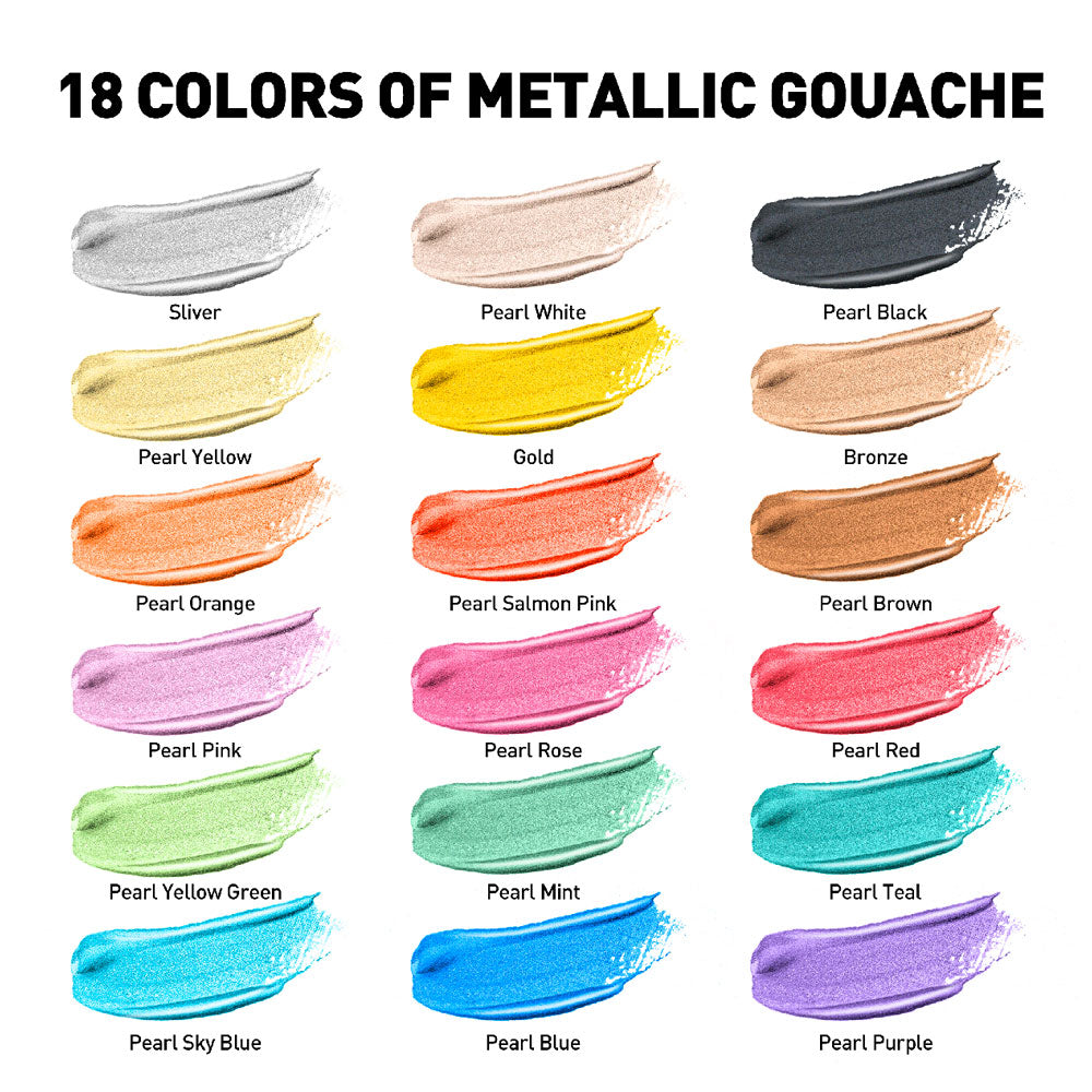 HIMI : Jelly Cup Gouache : Set of 18 : Metallic : 30g : Plastic Case : Yellow