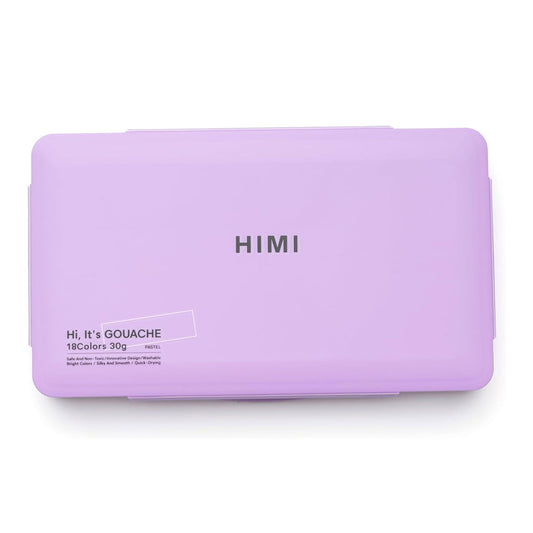HIMI : Jelly Cup Gouache : Set of 18 : 30ml : 3 Brushes Included : Plastic Case : Pastel Purple