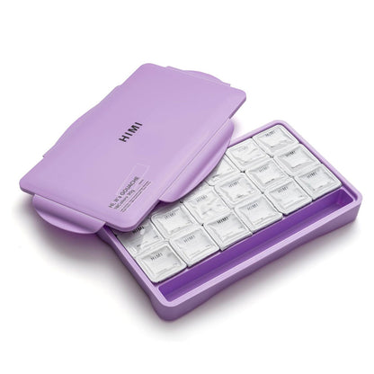 HIMI : Jelly Cup Gouache : Set of 18 : 30ml : 3 Brushes Included : Plastic Case : Pastel Purple
