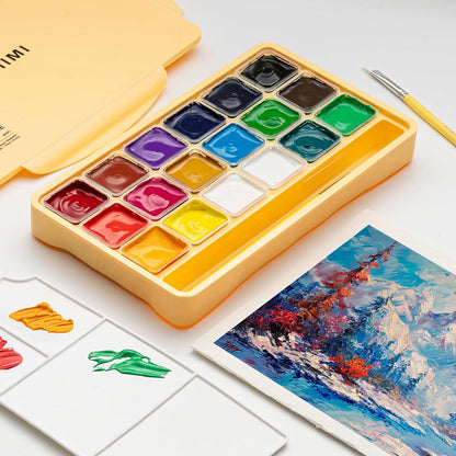 HIMI : Jelly Cup Gouache : Set of 18 : 30ml : 3 Brushes Included : Plastic Case : Yellow