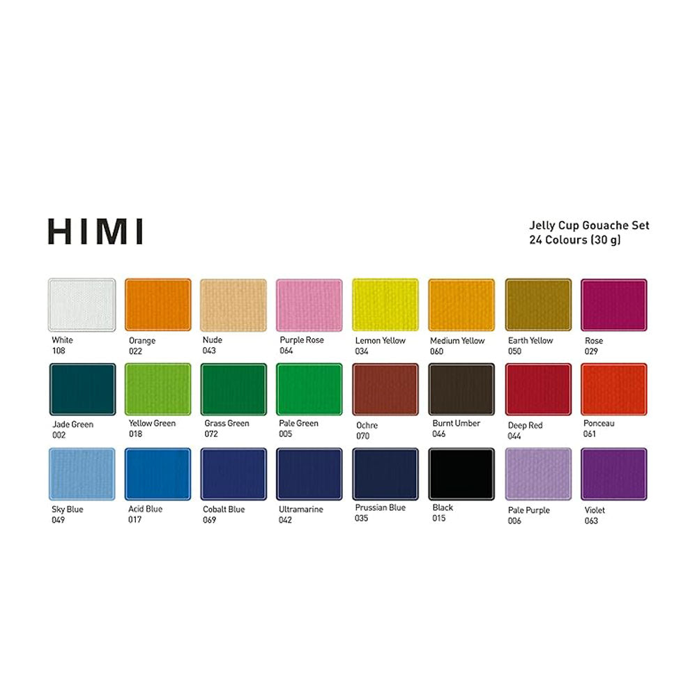 HIMI : Jelly Cup Gouache : Set of 24 : 30ml : 3 Brushes Included : Plastic Case : Green