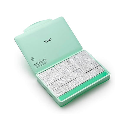 HIMI : Jelly Cup Gouache : Set of 24 : 30ml : 3 Brushes Included : Plastic Case : Green