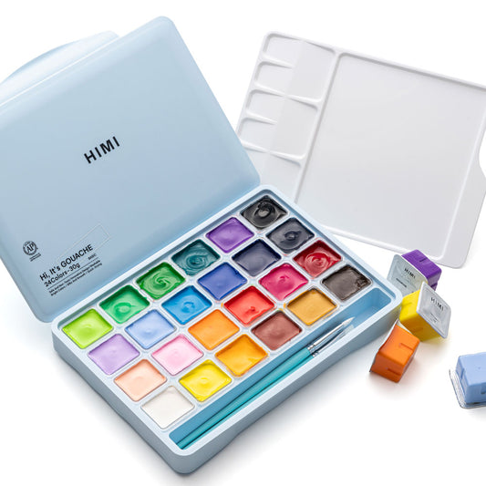 HIMI : Jelly Cup Gouache : Set of 24 : 30ml : Plastic Case : Ice Blue