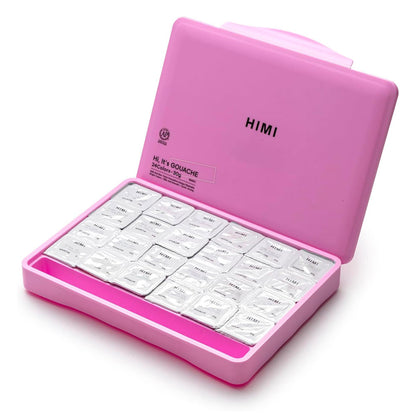 HIMI : Jelly Cup Gouache : Set of 24 : 30ml : 3 Brushes Included : Plastic Case : Pink
