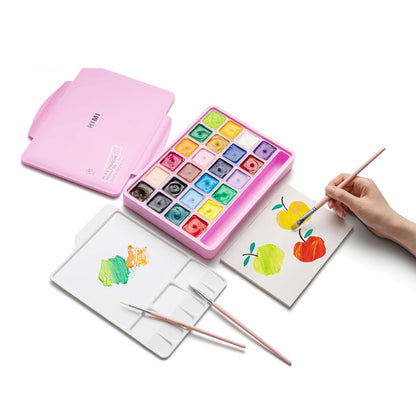 HIMI : Jelly Cup Gouache : Set of 24 : 30ml : 3 Brushes Included : Plastic Case : Pink