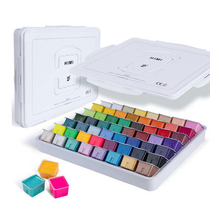 HIMI : Jelly Cup Gouache : Set of 56 : 30ml : Plastic Case : White