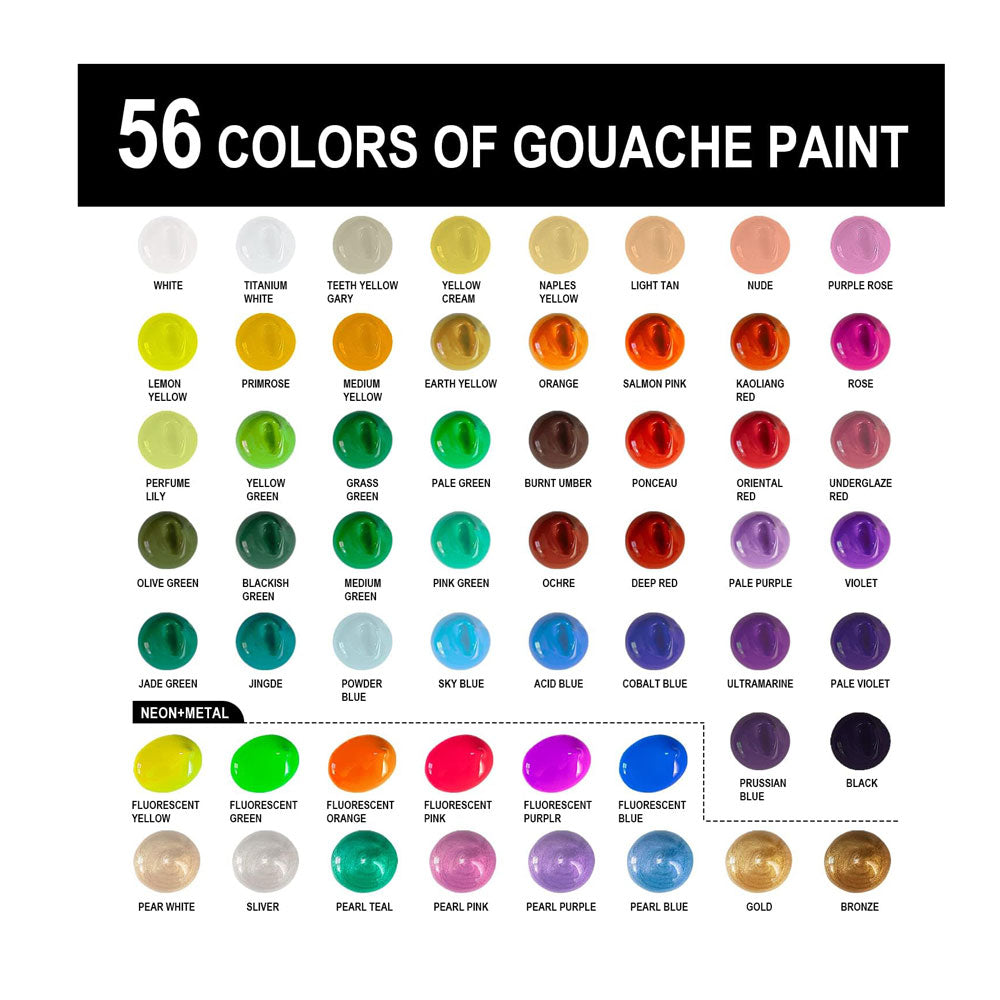 HIMI : Jelly Cup Gouache : Set of 56 : 30ml : Plastic Case : White
