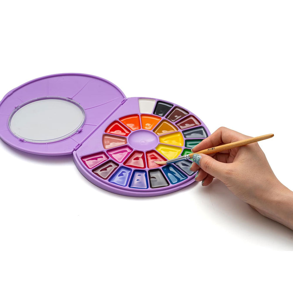 HIMI : Semi-Moist Watercolour : Set of 24 Pans : 1 Brush Included : Plastic Round Case : Purple