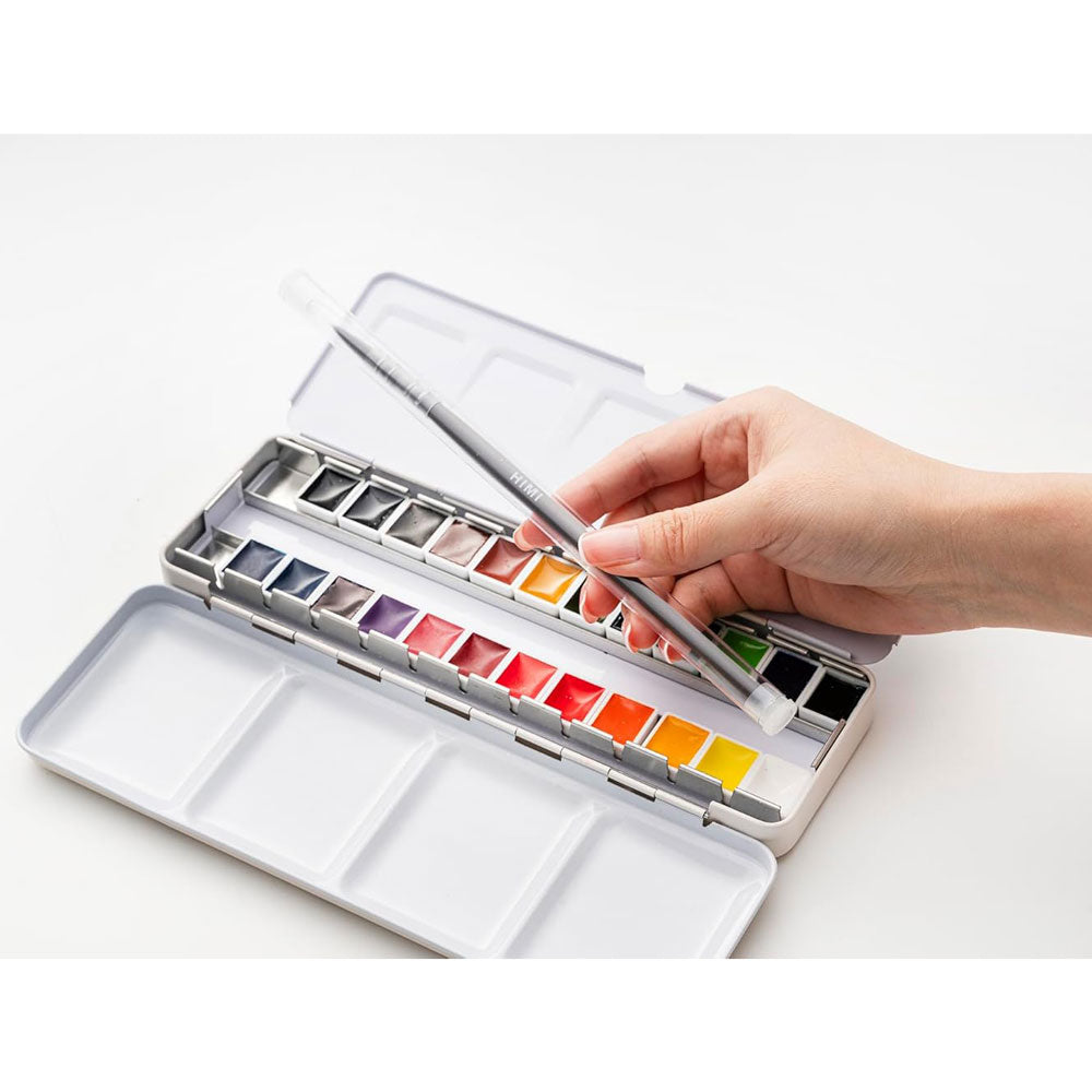 HIMI : Solid Watercolour : Set of 24 Half Pans : 1 Brush Included : Metal Case