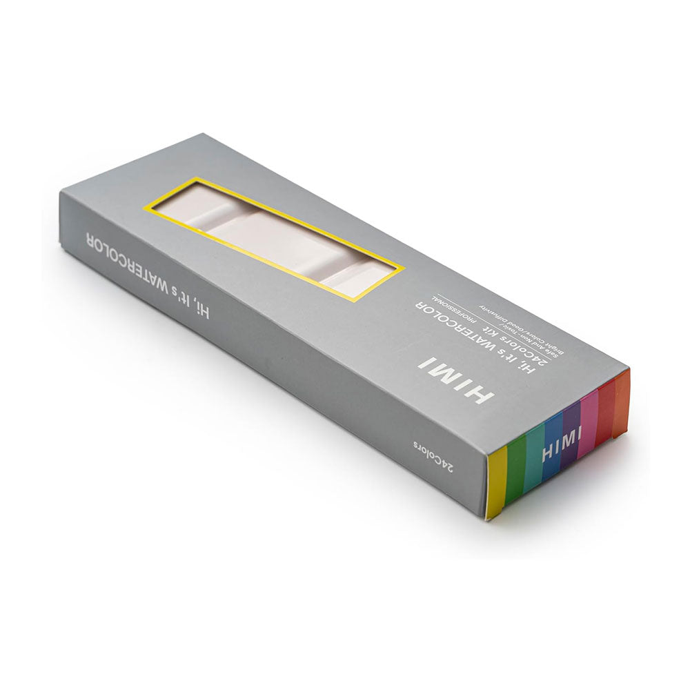 HIMI : Solid Watercolour : Set of 24 Half Pans : 1 Brush Included : Metal Case